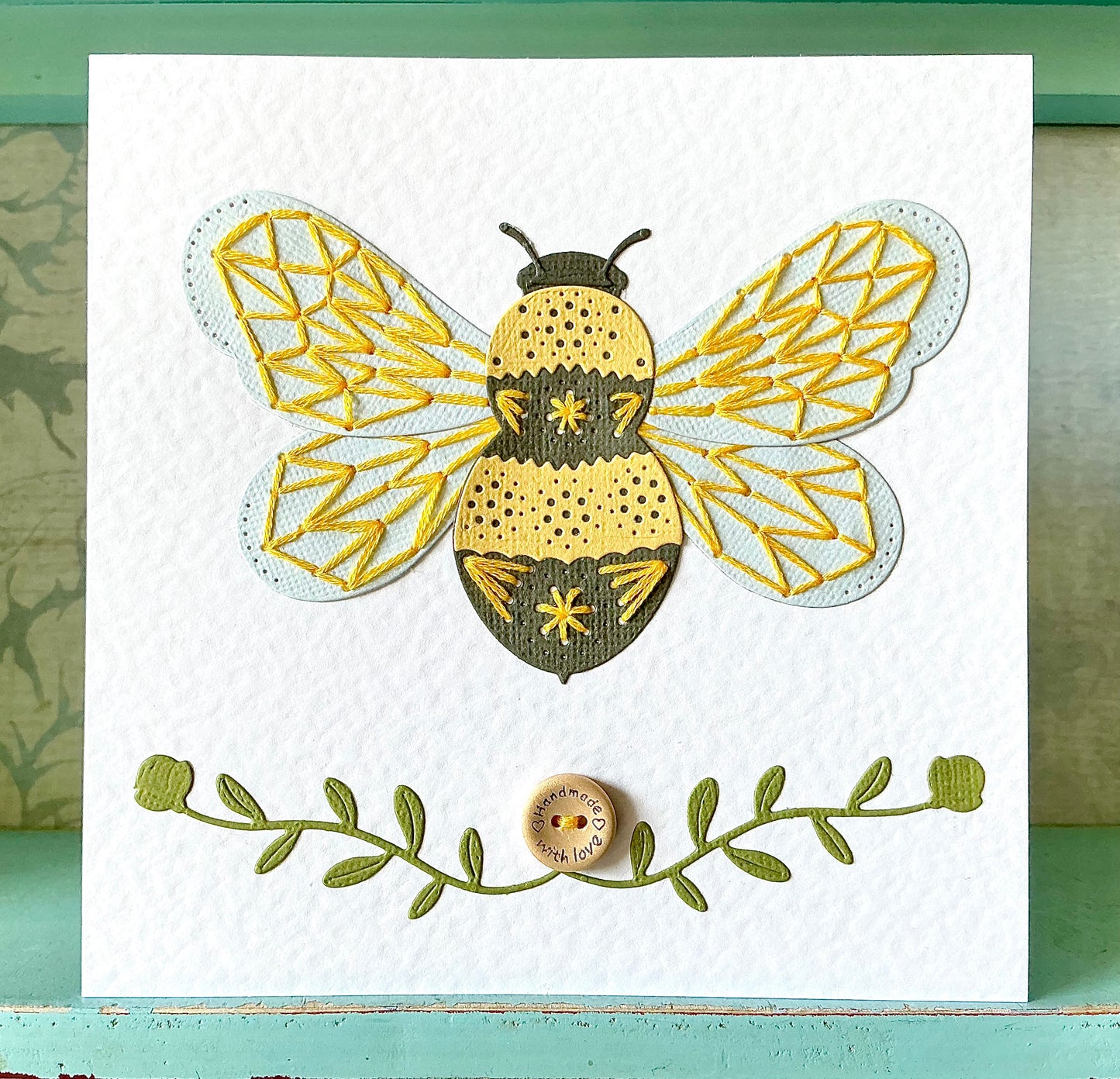 Bumble Bee Card. Hand Stitched Card. Bee Card. Blank Card. Any Occasion Card. Embroidered Card. Gift For Bee Lover.