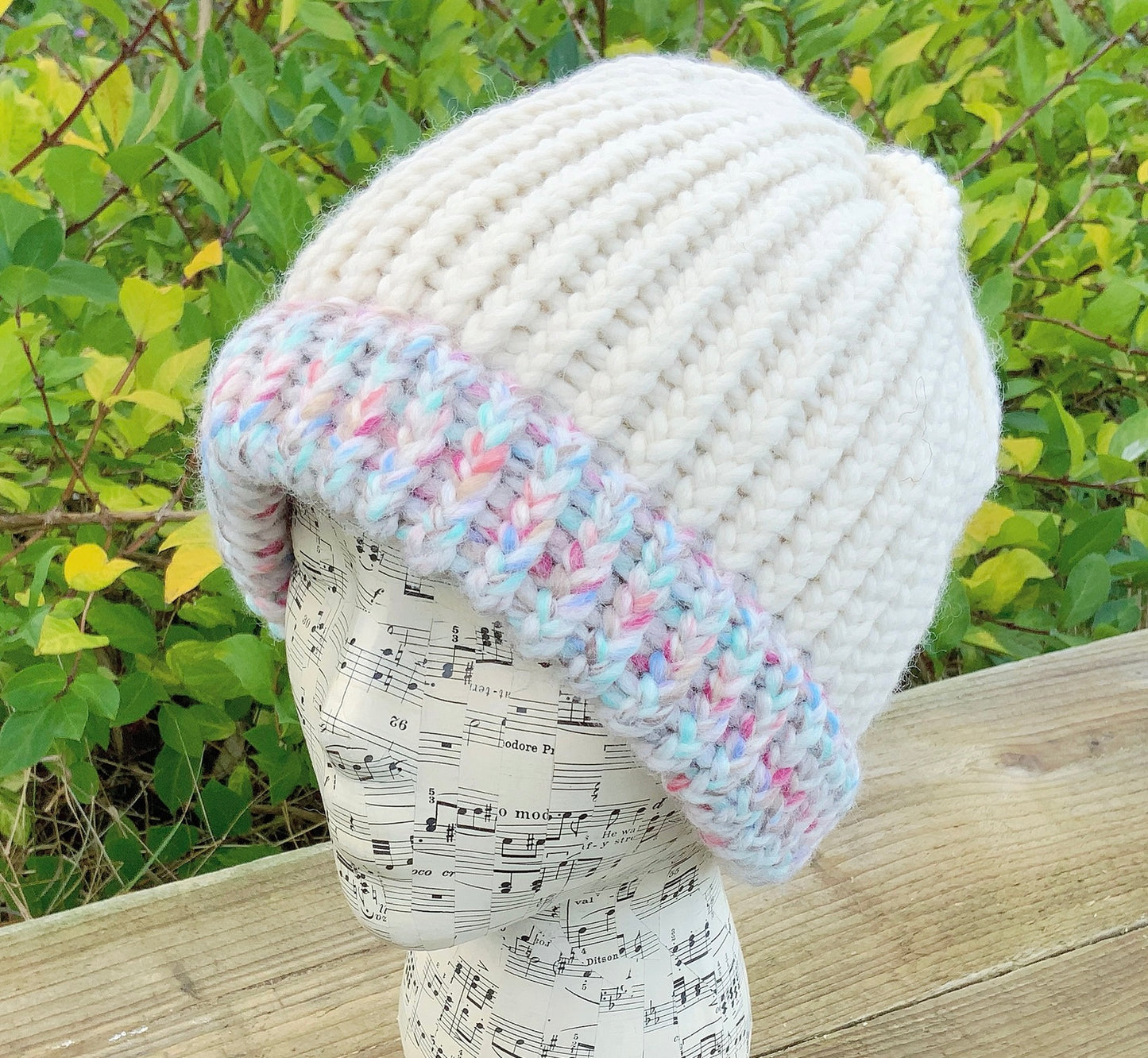 Fisherman Style Hat. Chunky Knit Beanie. Cream And Pastel Beanie.