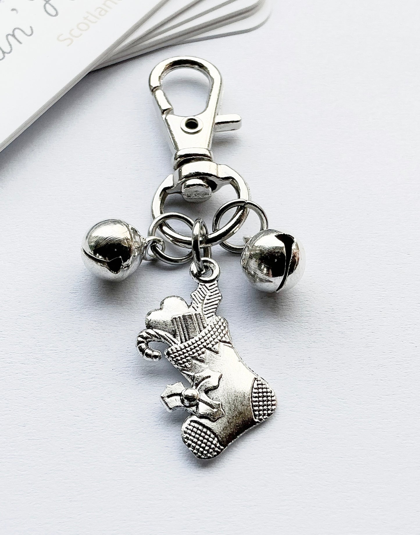 Small Christmas Stocking Bag Charm. Metal Bag Charm. Christmas Bag Charm. Charms. Christmas Stocking.