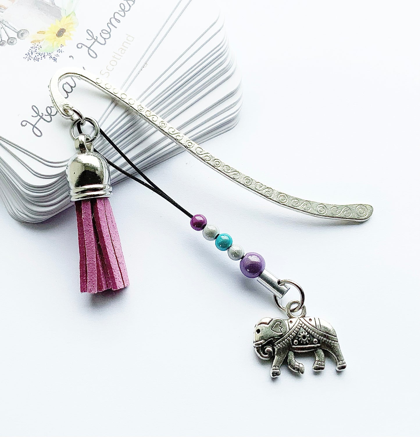 Elephant Bookmark. Beaded Bookmark. Miracle Bead Bookmark. Metal Bookmark. Handmade In Scotland.