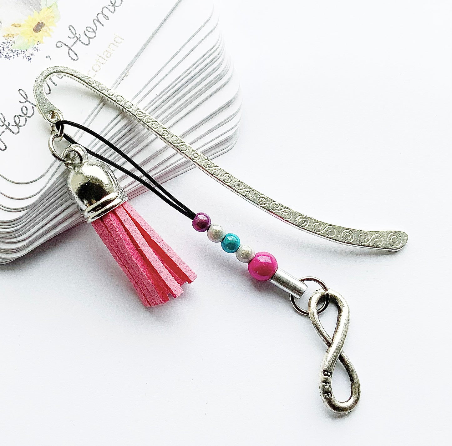 Best Friends Bokkmark. Infinity Knot Bookmark. BFF Bookmark. Charms Bookmark. Metal Bookmark. Miracle Beads Bookmark. Handmade In Scotland.