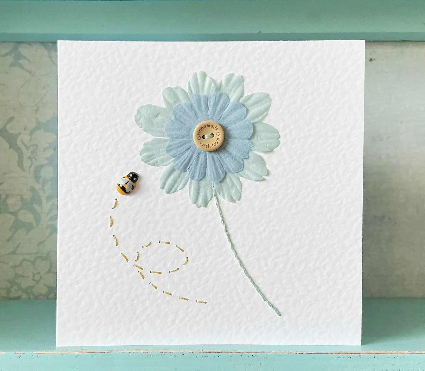 Hand Stitched Card. Floral Card. Any Occasion Card. Blank Card. Valentines Card. Mothers Day Card. Embroidered Card.
