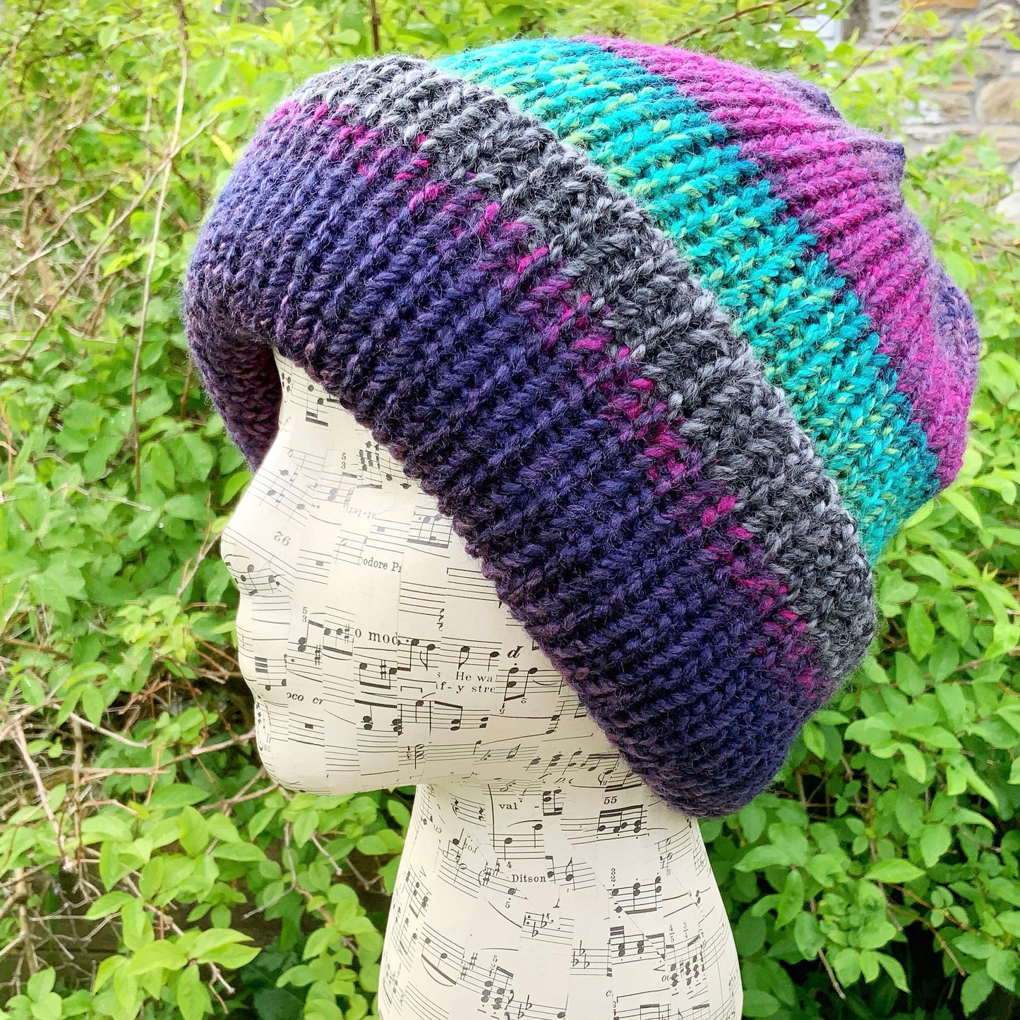 Hand Knitted Reversible Hat. Beanie. Slouchy. Woolly Hat. Woollen Hat.