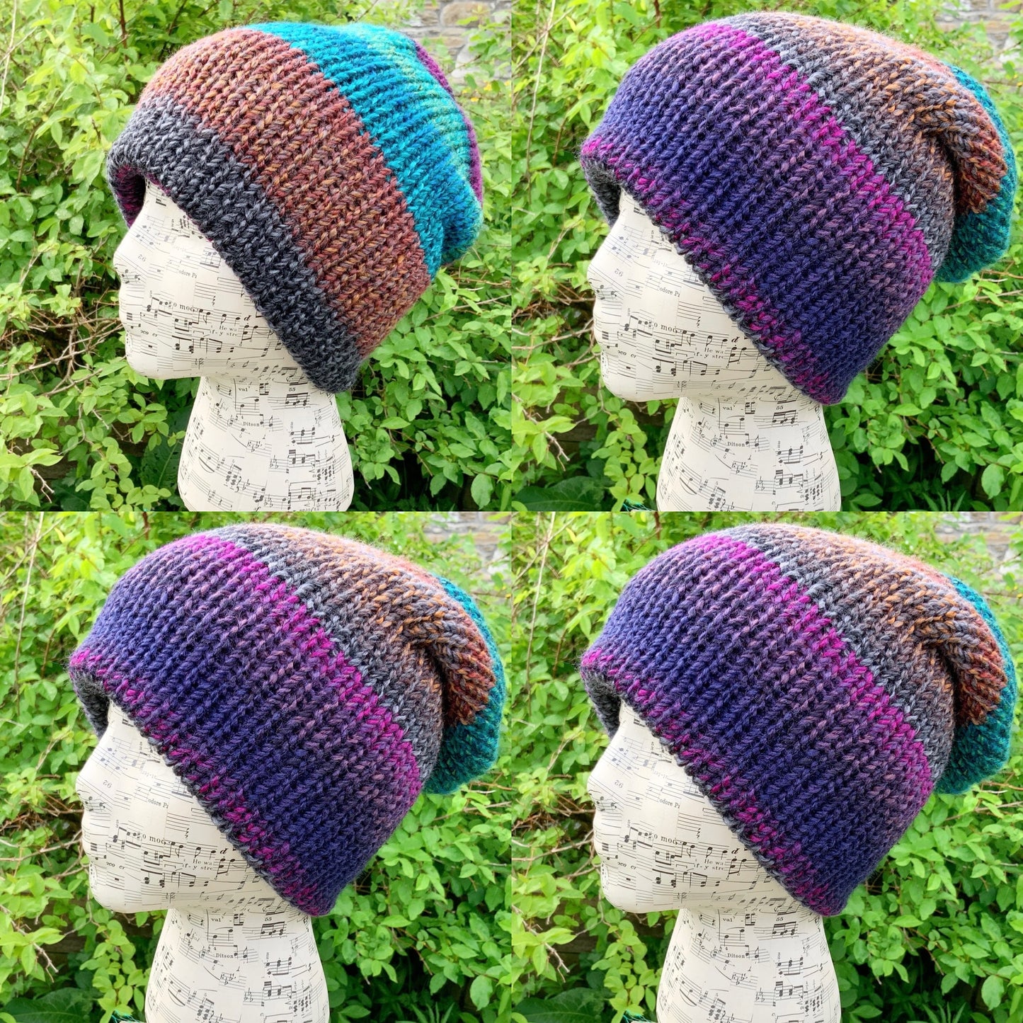 Hand Knitted Reversible Hat. Beanie. Slouchy. Woolly Hat. Woollen Hat.
