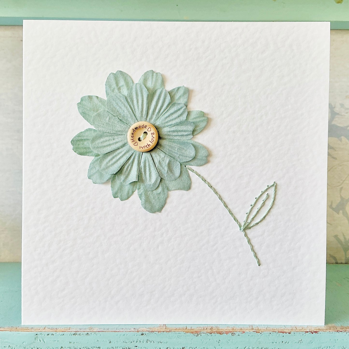 Daisy Card. Handmade Card. Valentines Card. Hand Stitched Card. Hand Sewn Card. Embroidered Card. Blank Card.