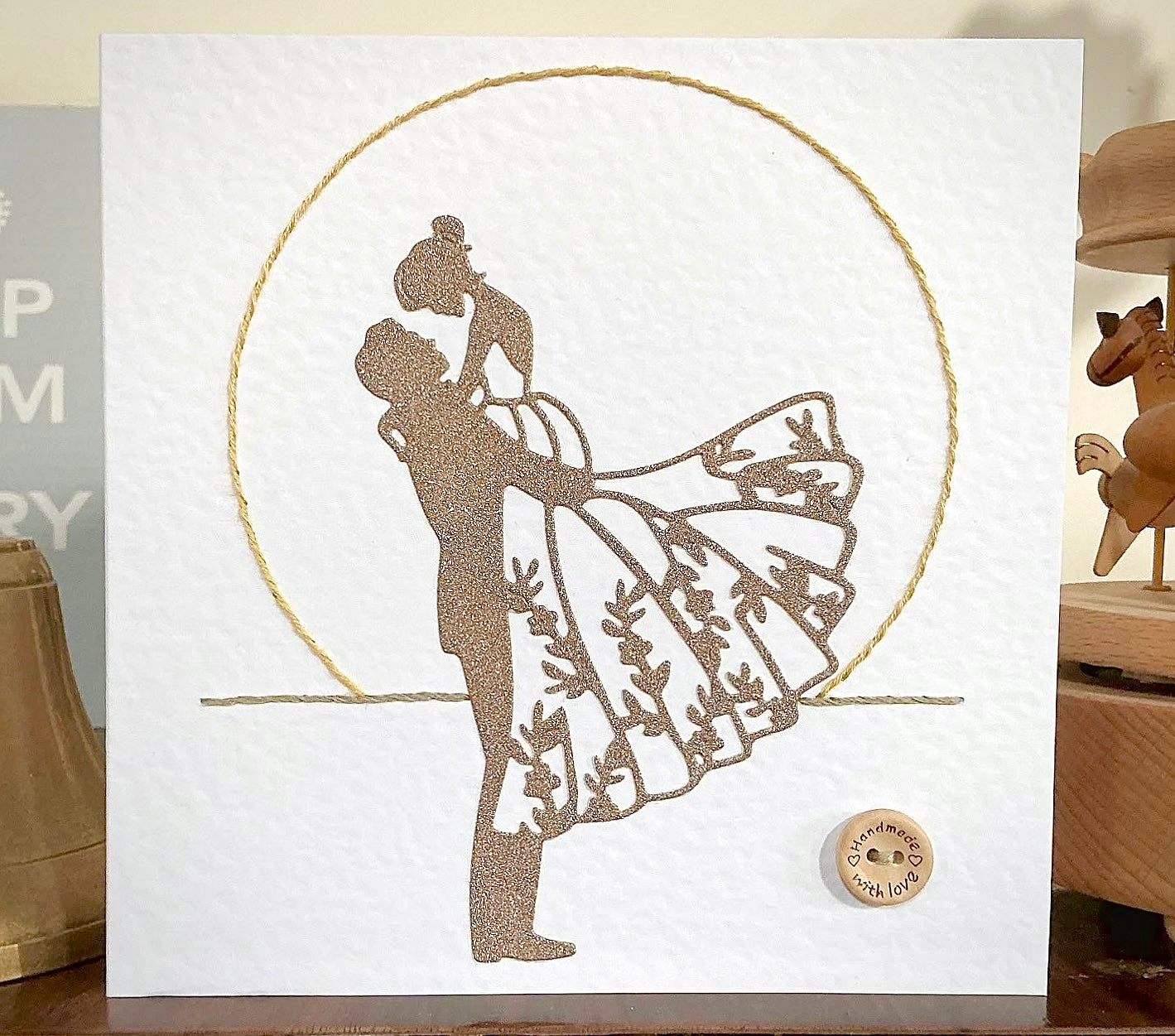 Hand Stitched Card. Wedding Card. Bride And Groom. Anniversary Card. Bride And Groom Card. Golden Anniversary Card.