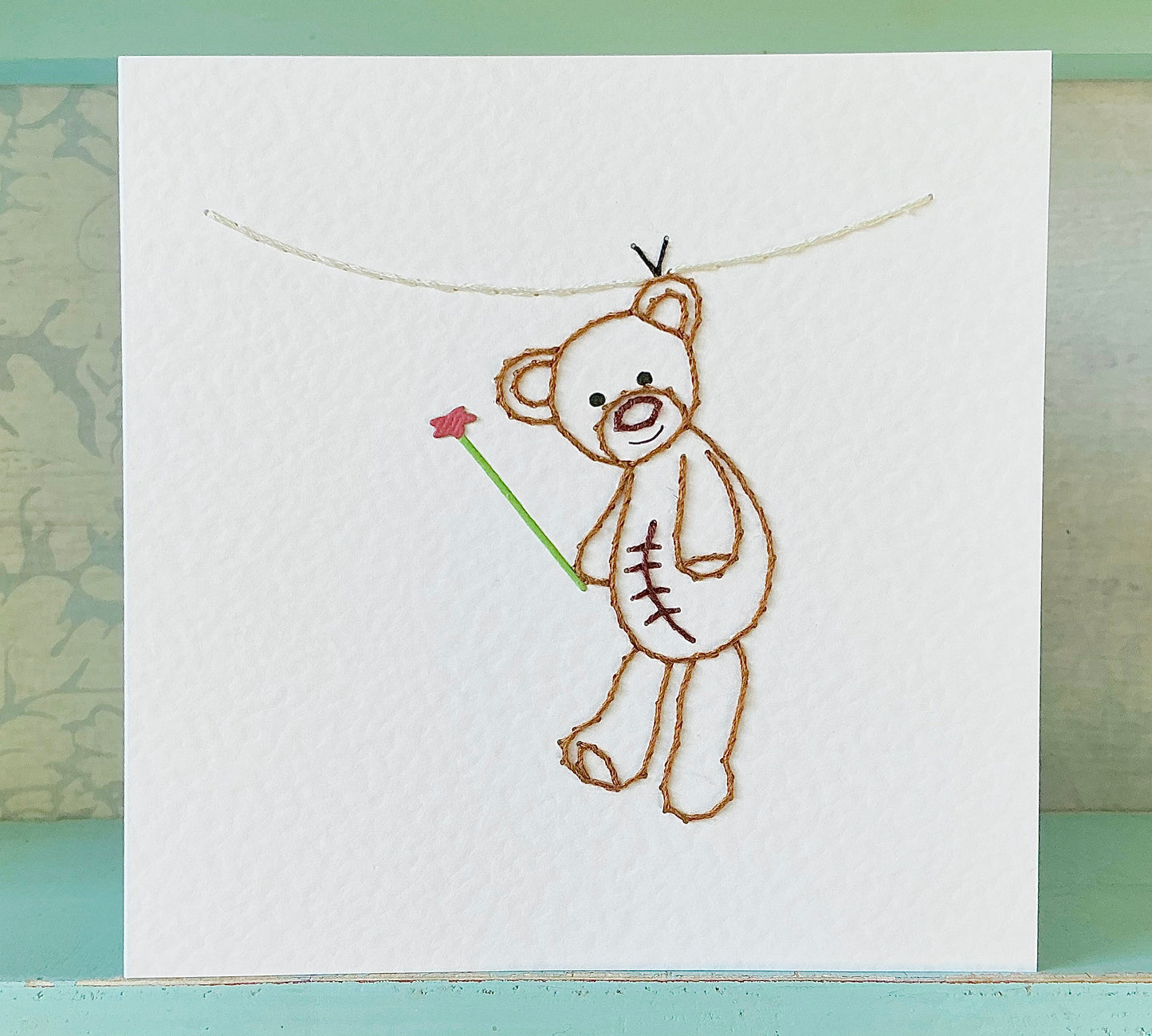 Hand Embroidered Card. Valentines Card. Blank Card. Mothers Day Card. Romantic Card. Any Occasion Card. Handmade Card.