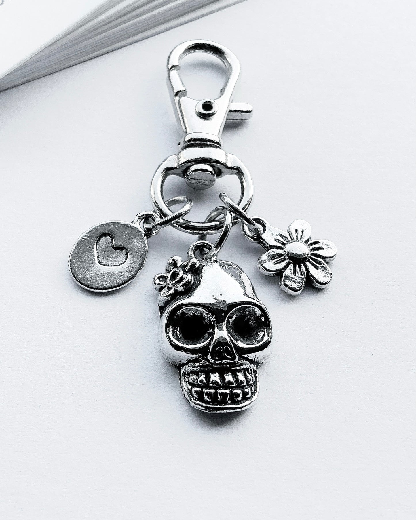 Small Skull Bag Charm. Flower Bag Charm. Heart Bag Charm. Metal Bag Charm. Bag Charms. Skull. Skull Charm. Charms.