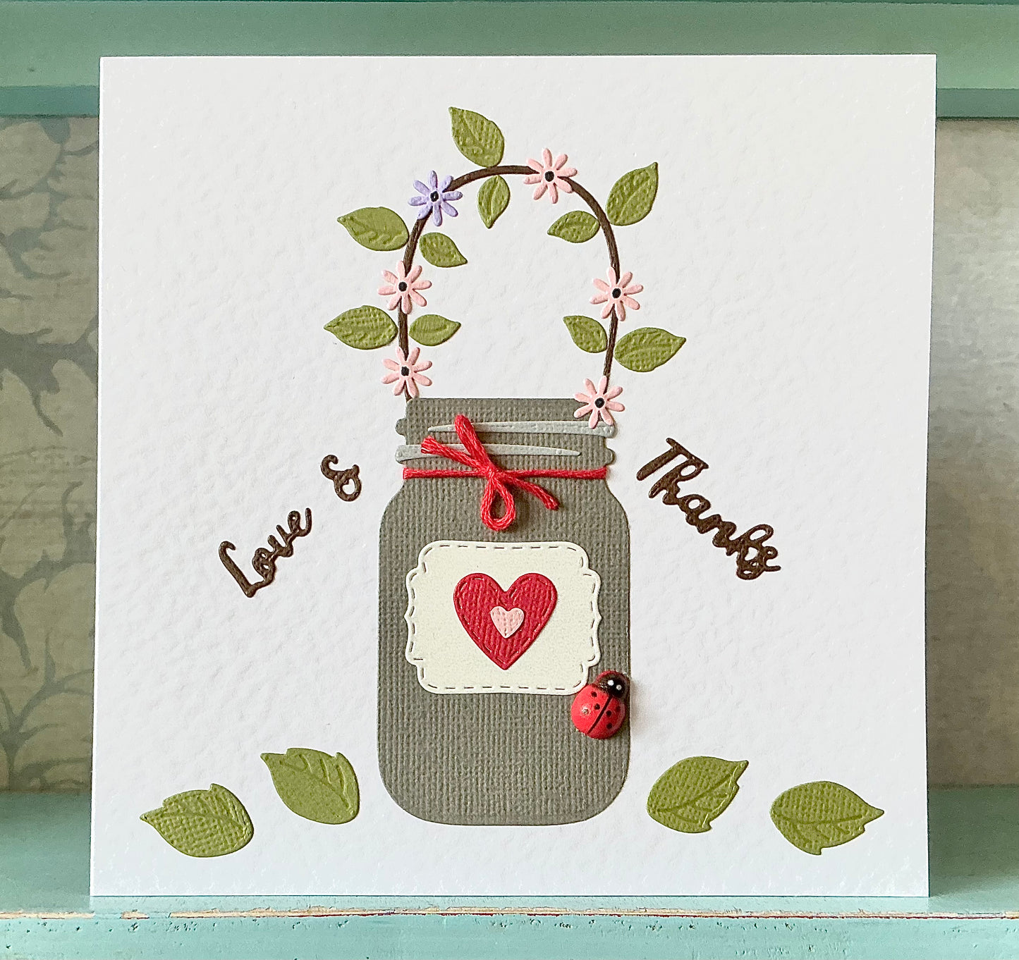 Thank You Card. Mason Jar Card. Kilner Jar Card. Handmade Card. Blank Card. Die Cut Card.