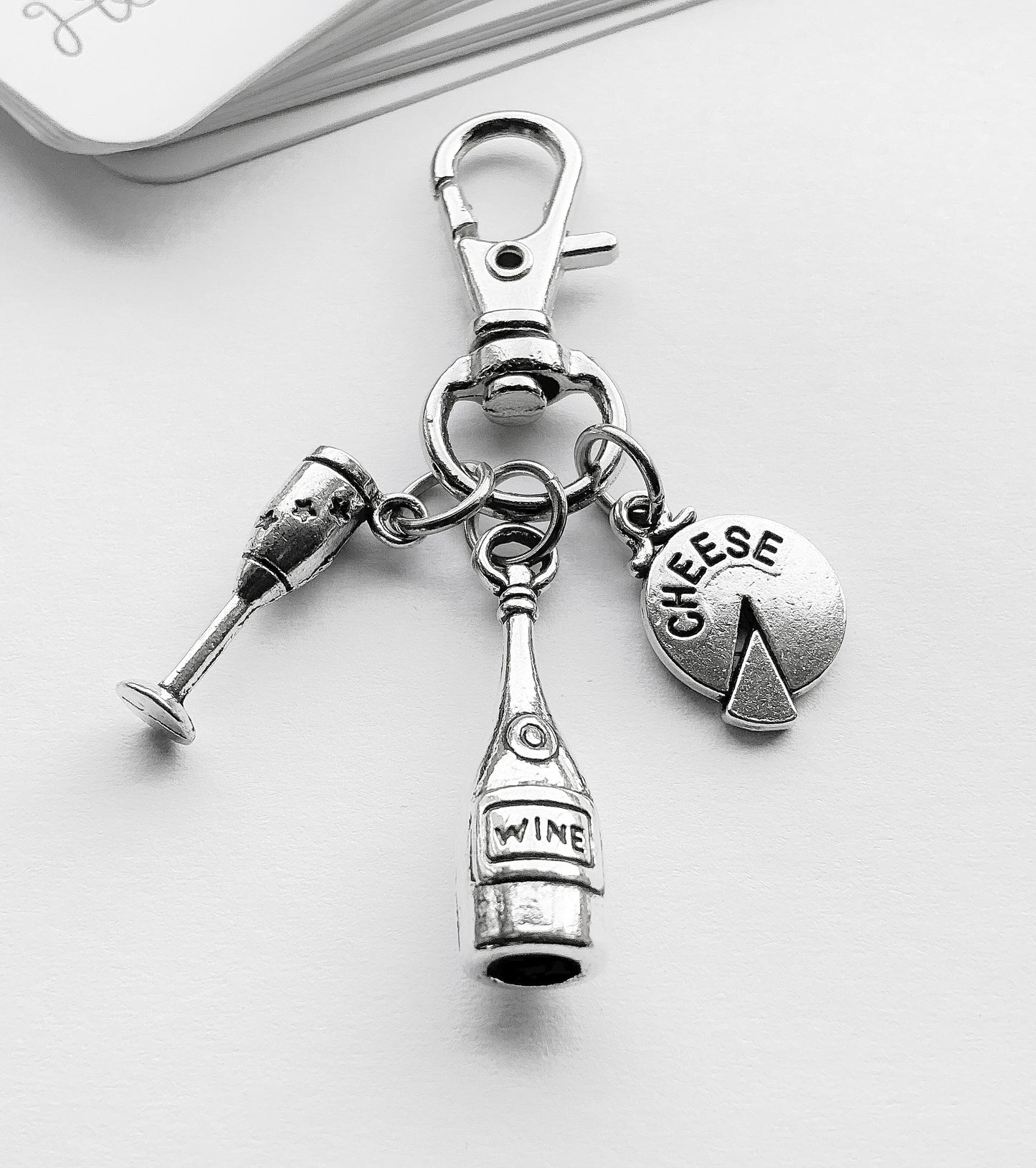 Small Wine And Cheese Charm. Bag Charm. Metal Charms. Wine Charm. Charms. Handmade Bag Charm.