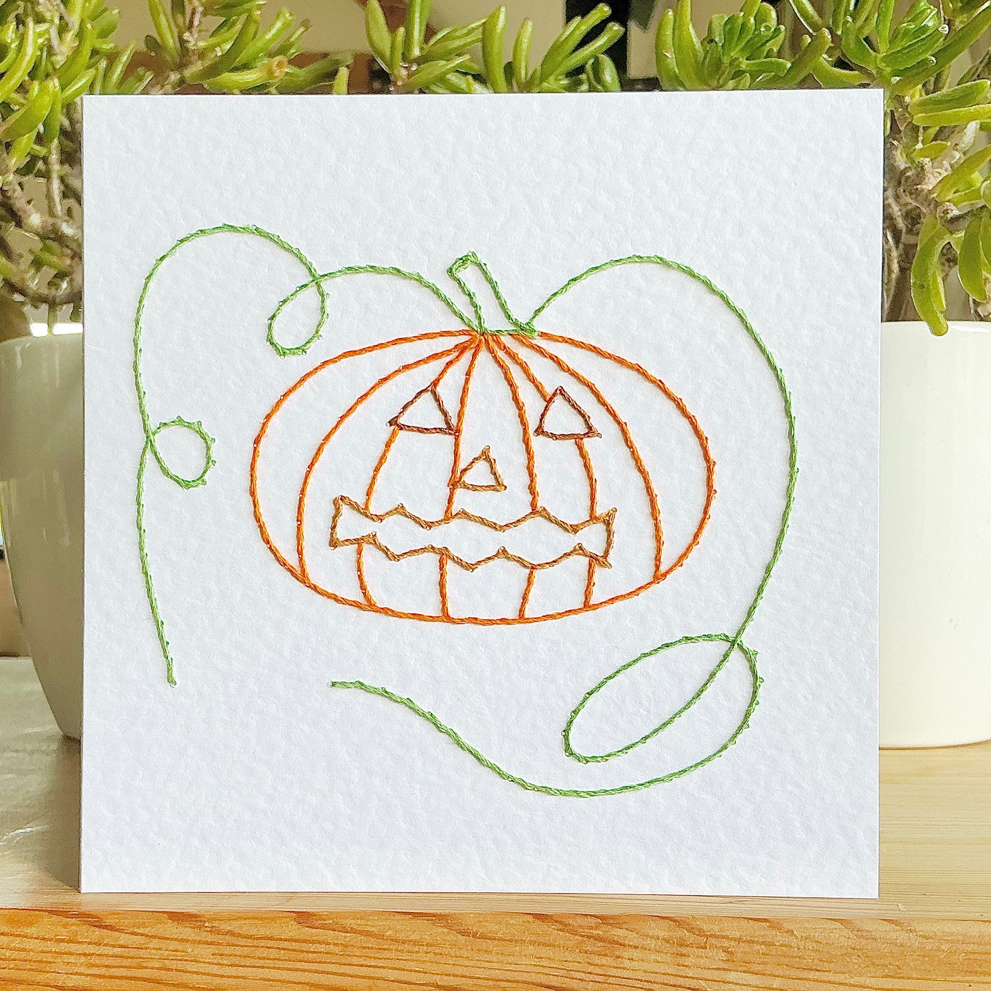 Hand Stitched Card. Pumpkin Card. Halloween Card. Halloween Birthday Card. Blank Card.