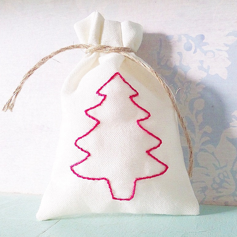 Pretty Pink Christmas Tree Gift Bag. Keepsake Bag. Jewellery Bag. Ring Bag.