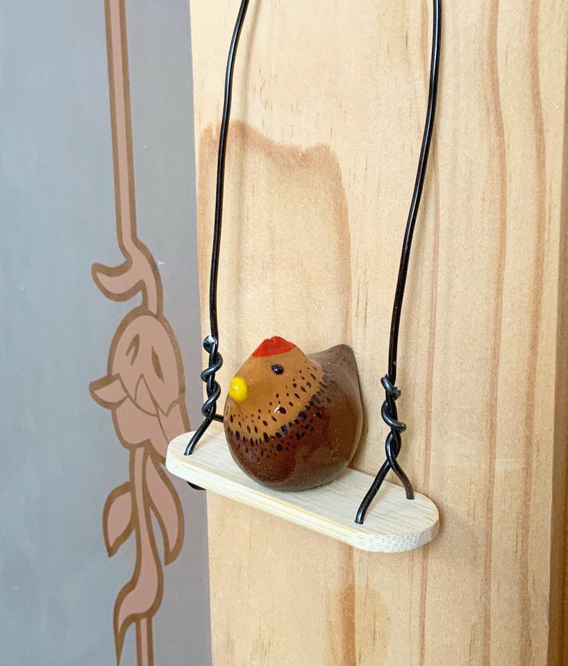 Miniature Model Chicken. Chickens. Chicken On A Swing. Polmer Clay Animals. Farm Animals.