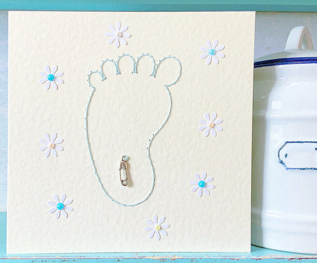 New Baby Card. Baby Boy Card. Baby Shower Card. Congratulations Card. Hand Stitched Card. Handmade Card. Charm Card.