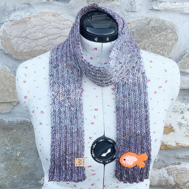 Goldfish Scarf. Childs Scarf. Short Adults Scarf. Knitted Scarf. Woollen Scarf. Winter Scarf. Hand Knitted Scarf.