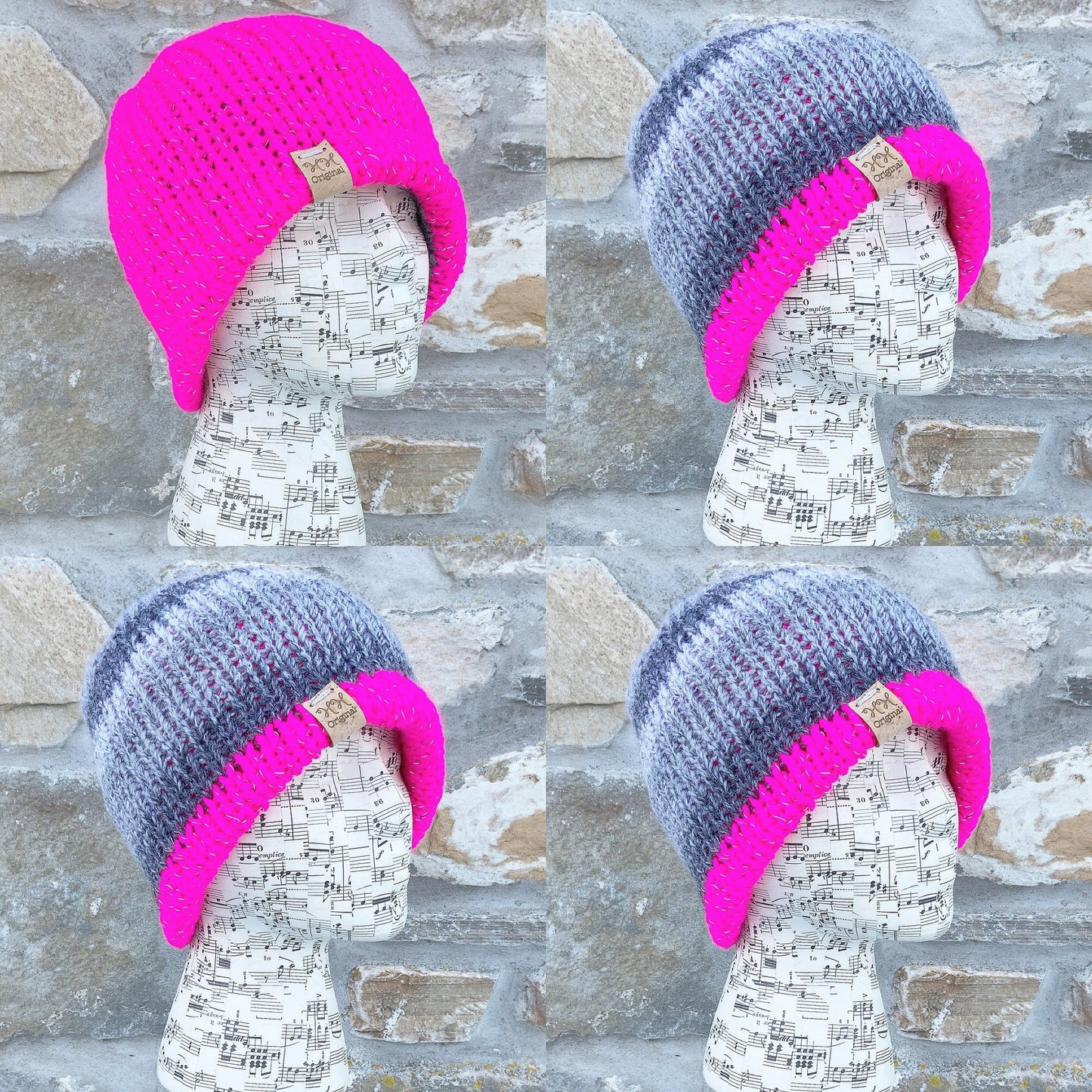 Reflective Hat. Reversible Hat. Knitted Hat. Neon Pink Hat. Grey Hat. Woolly Hat. Winter Hat.