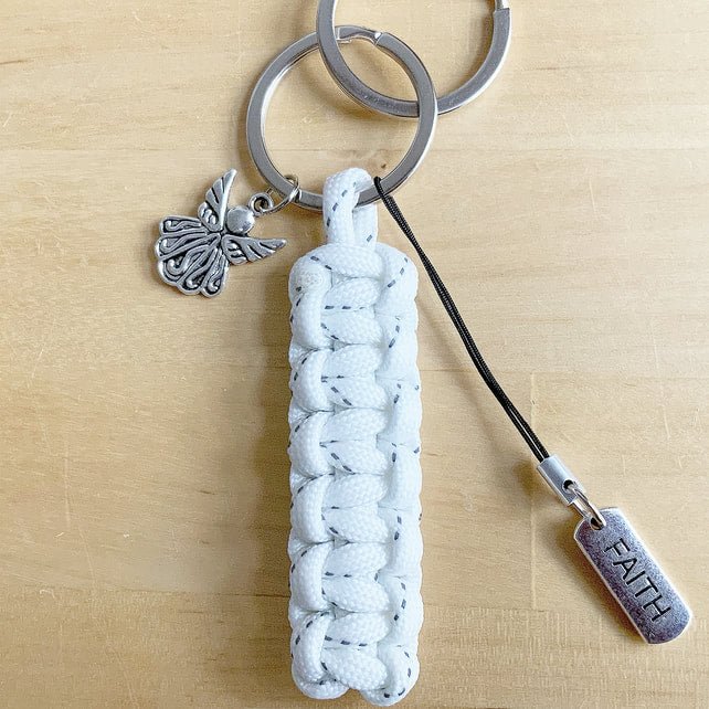 Angel Keyring. Faith Keyring. Paracord Keyring. Handmade Keyring. Charms Keyring. Guardian Angel Keyring. - Heelan' Homestead Ltd.