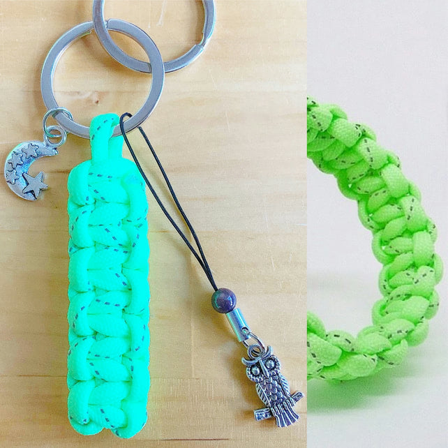 Glow In The Dark Keyring. Owl Keyring. Paracord Keyring. Moon Keyring. Handmade In Scotland. Charm Keyring.