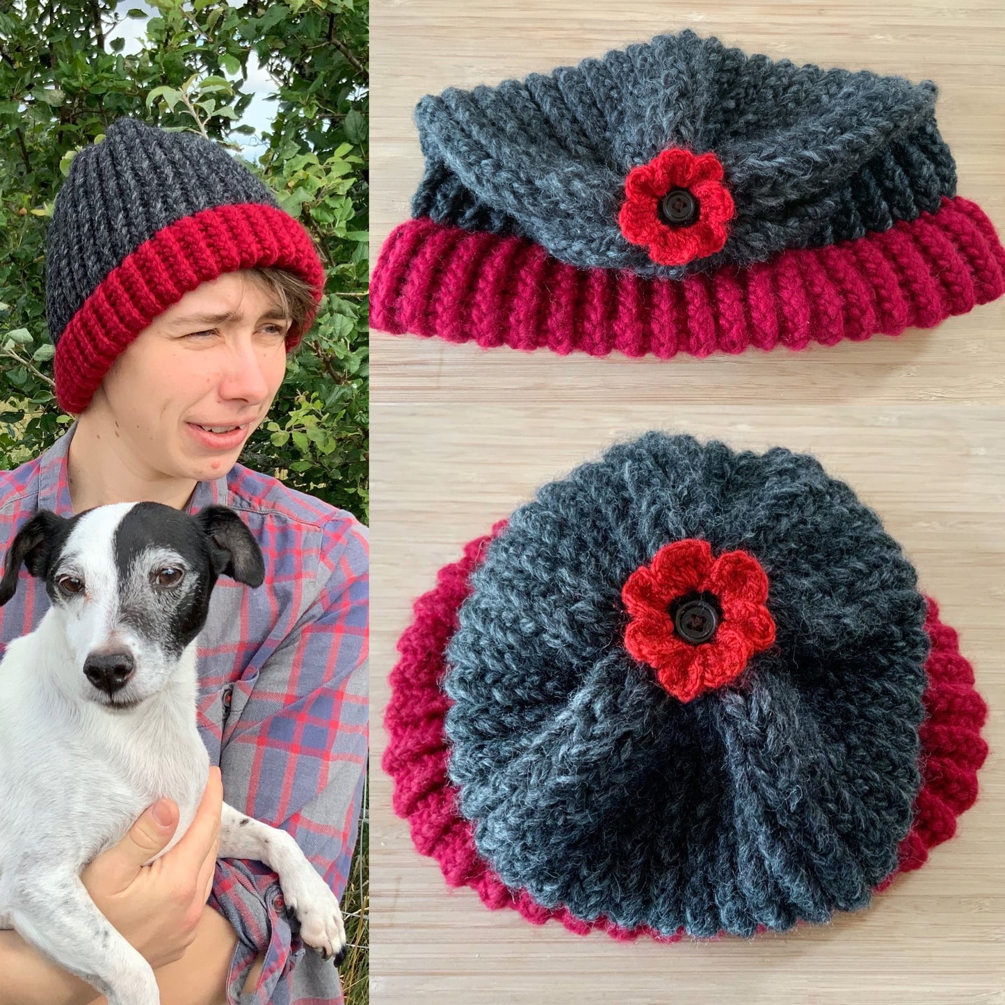 Hand Knitted Chunky Beanie (Choose To Add A Poppy). Woolly Hat. Knitted Beanie.