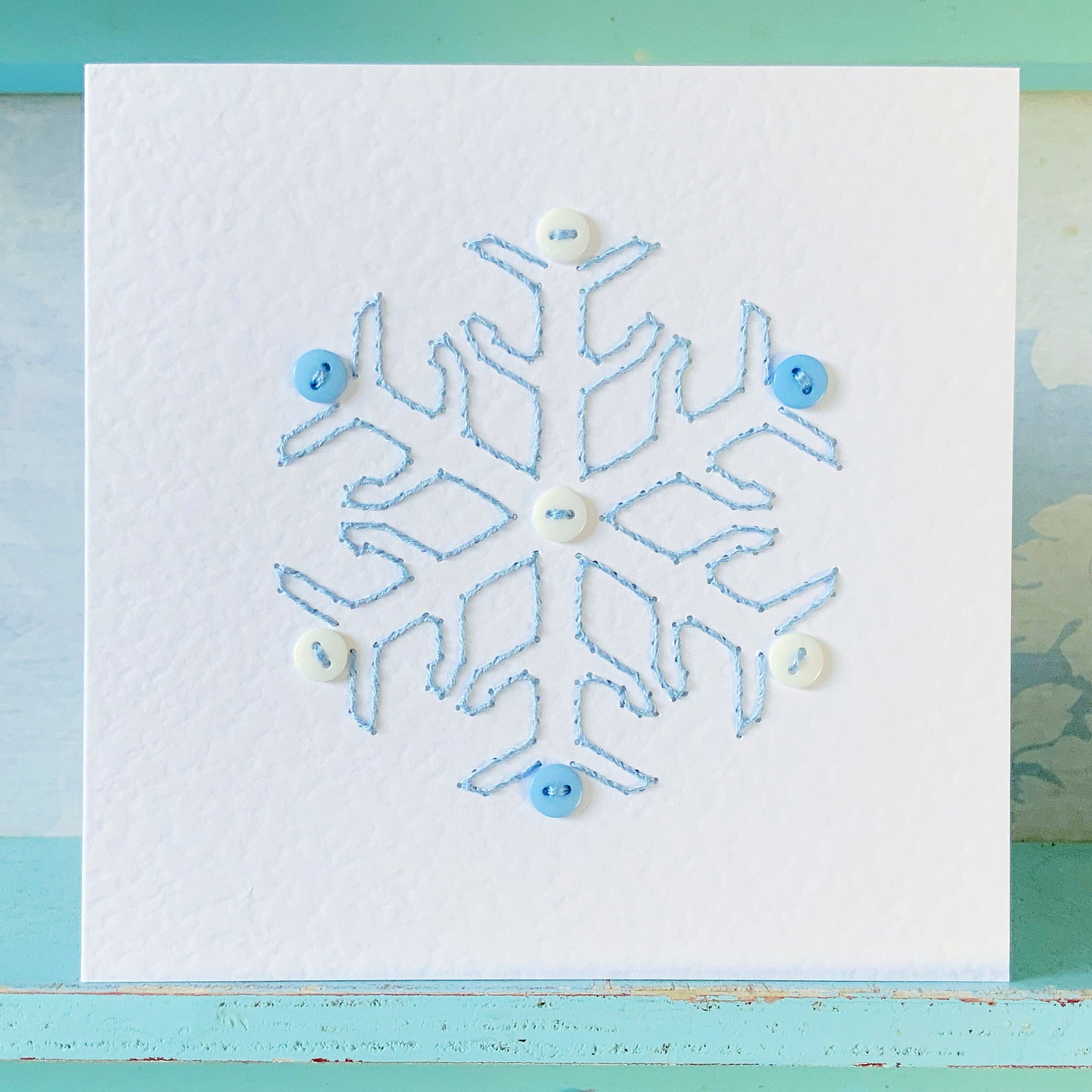 Hand Stitched Snowflake Card. Embroidered Card. Hand Sewn Christmas Card.