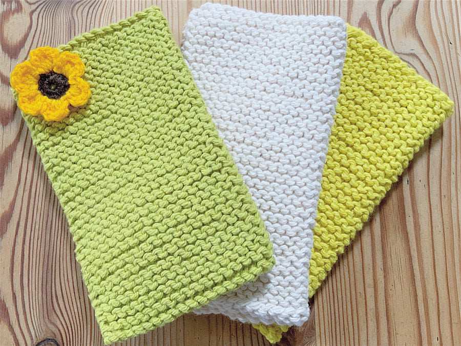 3 Hand Knitted Cloths. Washcloth. Flannel. Cotton Cloths. Cleaning Cloth. Reusable Cloth.