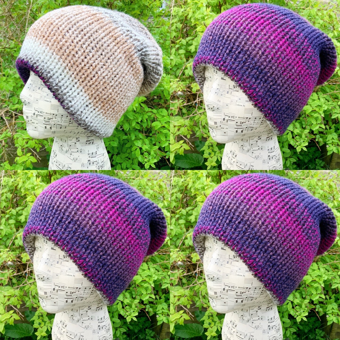 Reversible Hand Knitted Hat. Woolly Hat. Woollen Hat. Beanie. Slouchy.