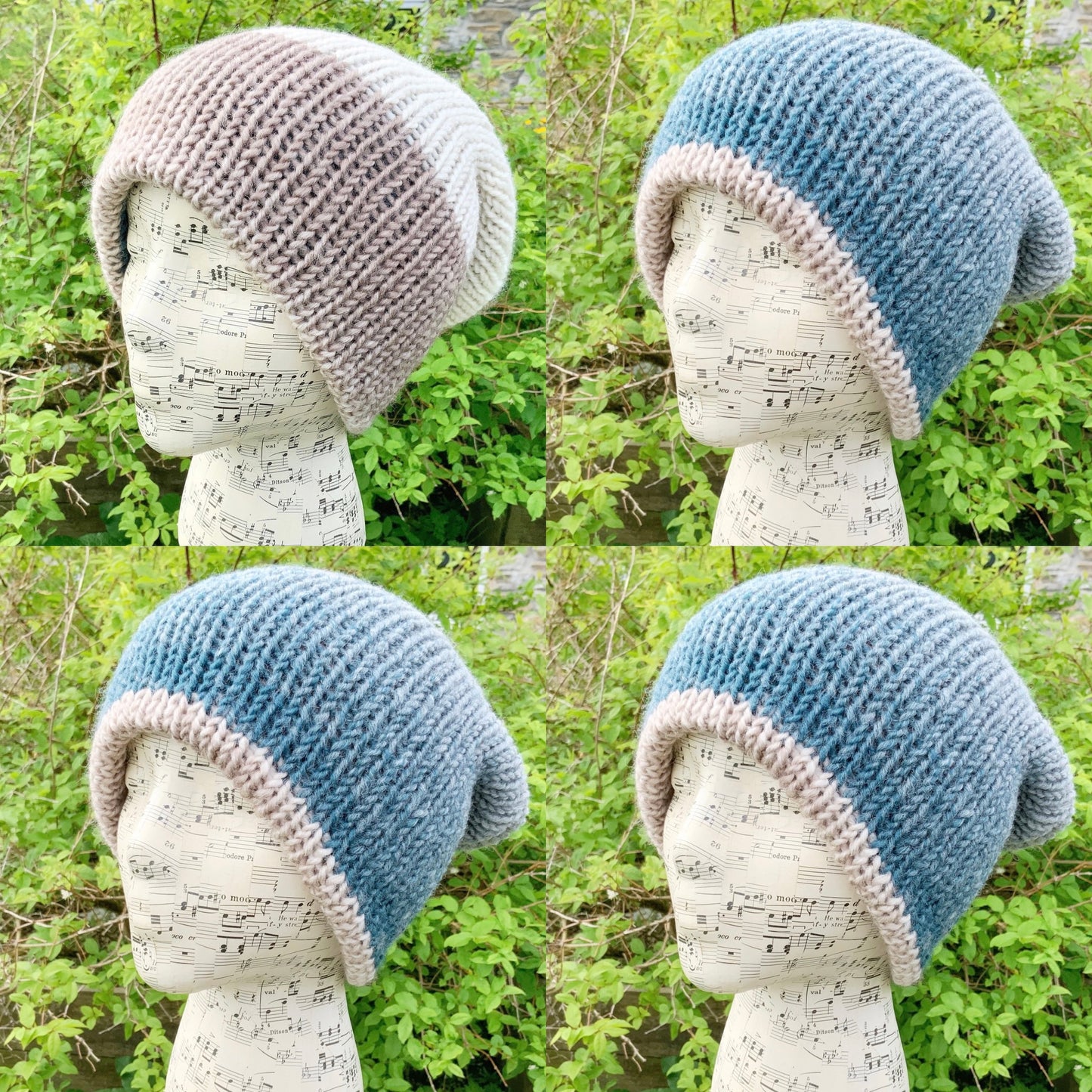 Hand Knitted Reversible Hat. Beanie. Slouchy. Woolly Hat. Woollen Hat.