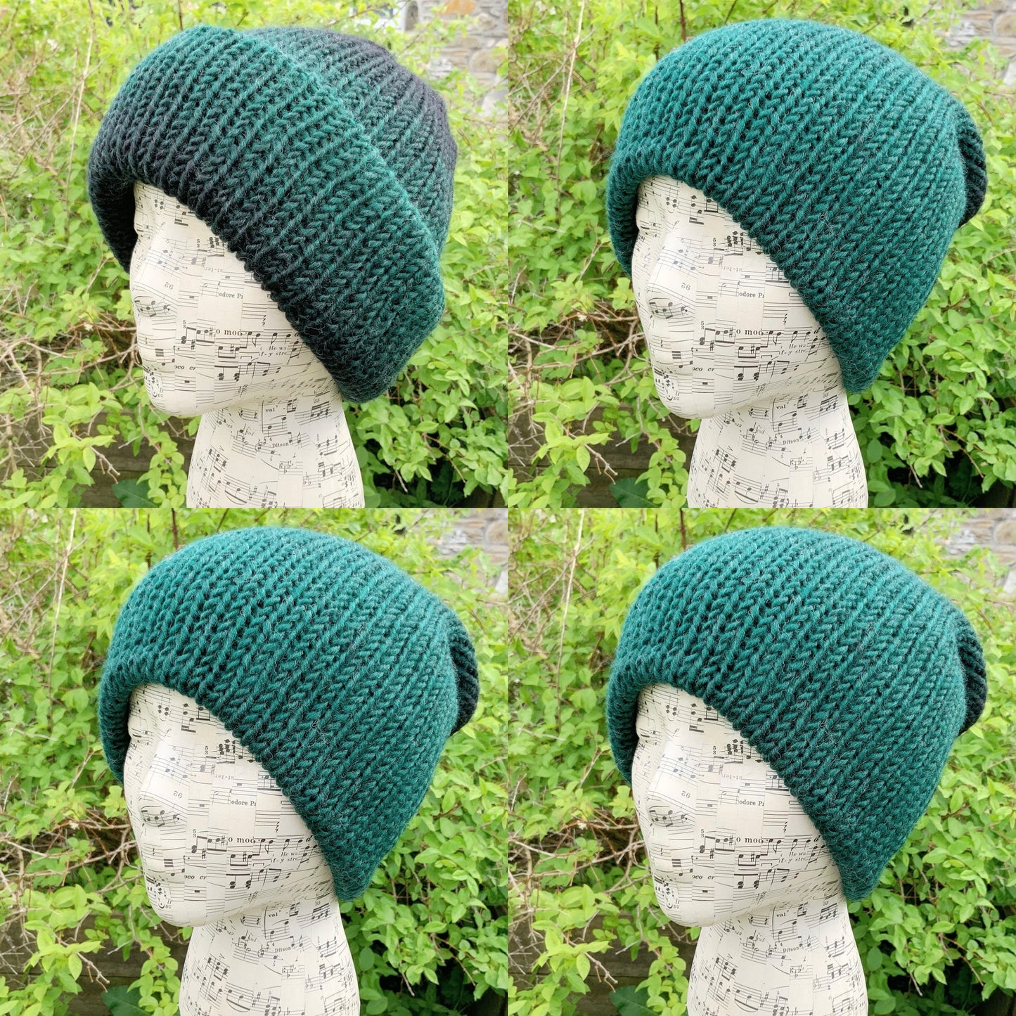 Hand Knitted Reversible Hat. Green Hat. Beanie. Slouchy. Handmade Hat.