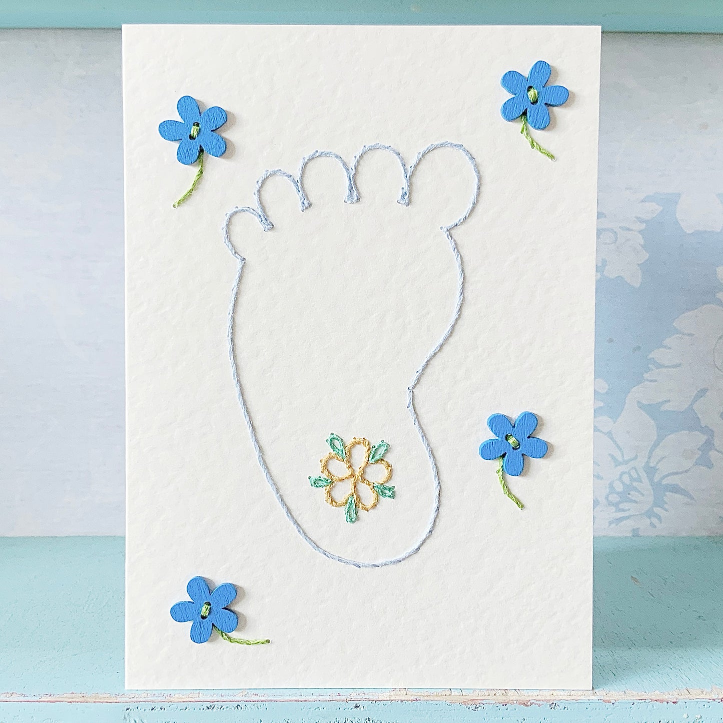 Hand Sewn Card. New Baby Card. Baby Boy Card. Baby Shower Card.