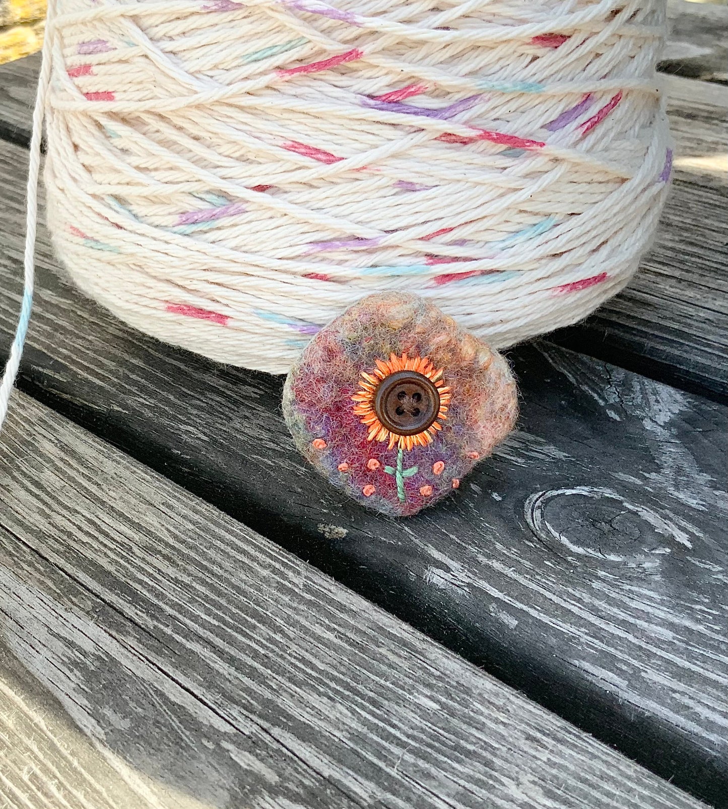 Hand Stitched Sunflower Brooch. Embroidered Brooch. Hand Sewn Brooch. Felt Brooch.