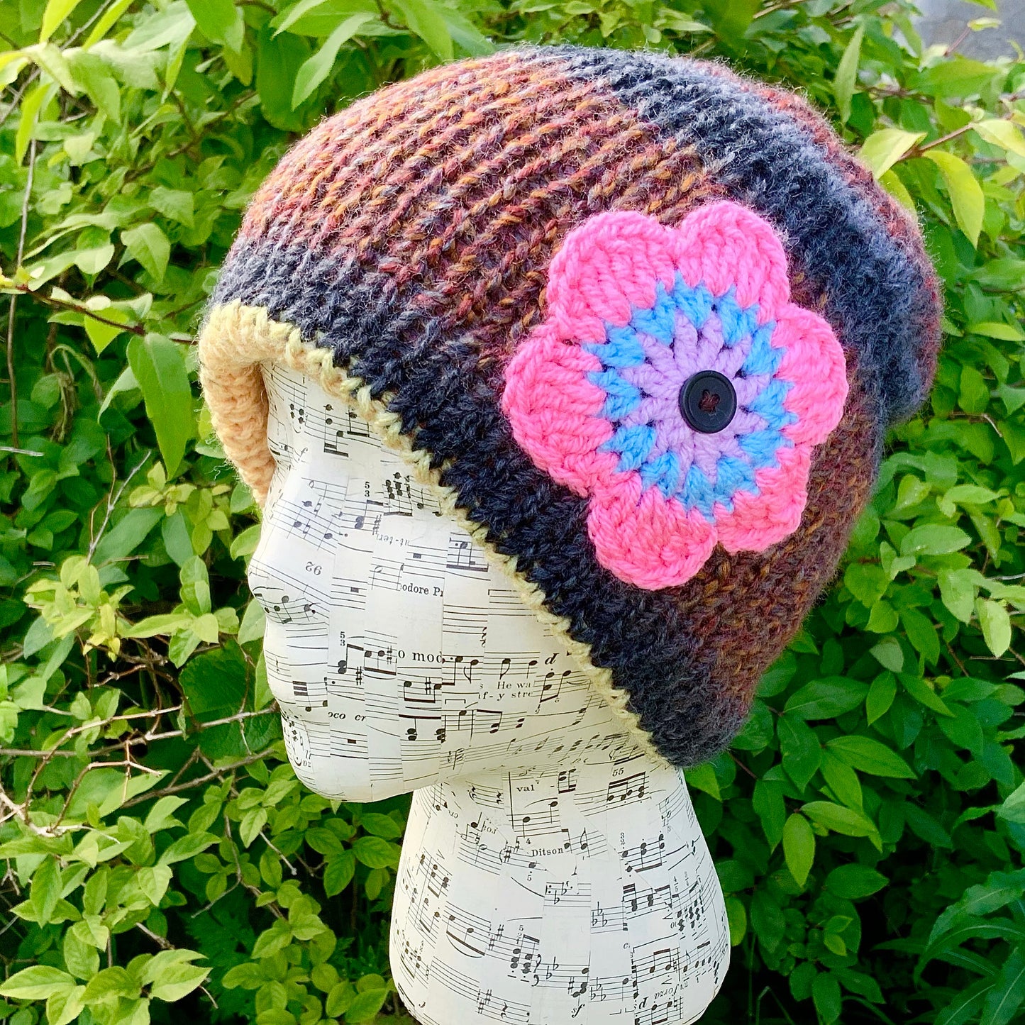 Reversible Hand Knitted Hat. Handmade Beanie. Woolly Hat. Woollen Hat.