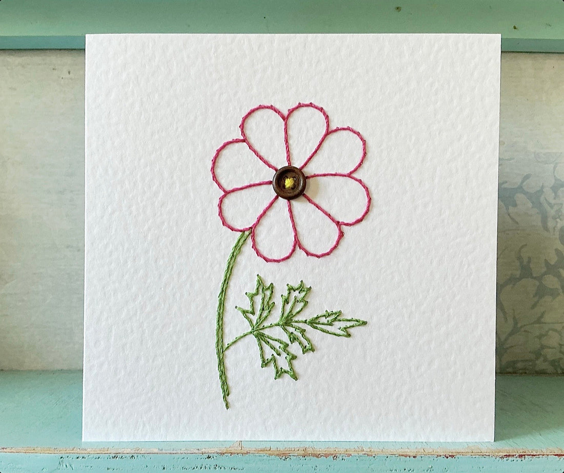 Some Late Night Sewing  … Pretty Cosmos Flower Card.