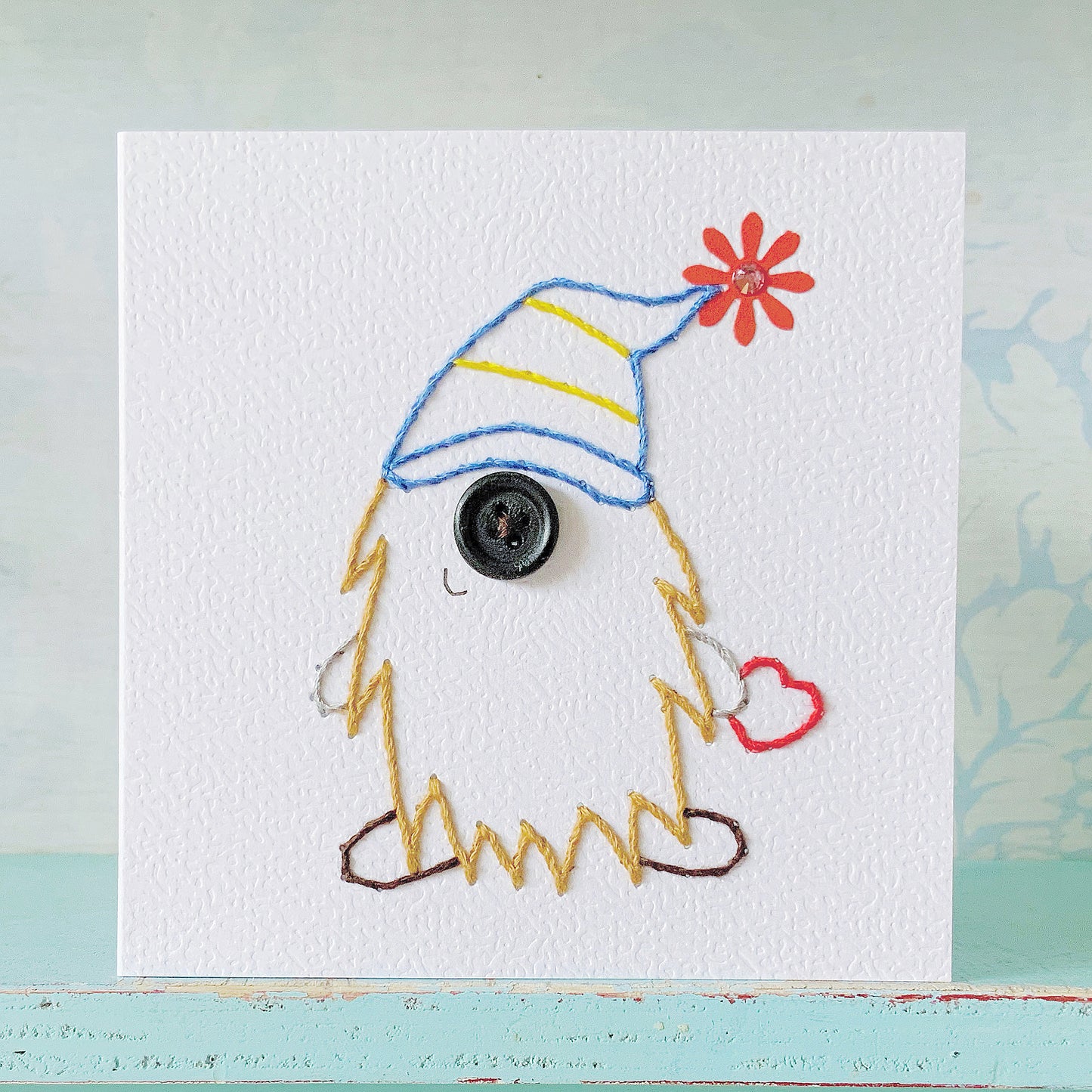 Hand Stitched Card. Scandinavian Gnome. Gnomes.