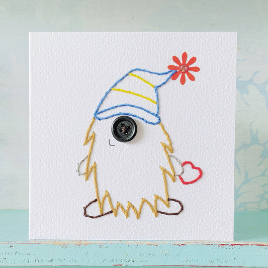 Hand Stitched Card. Scandinavian Gnome. Gnomes.