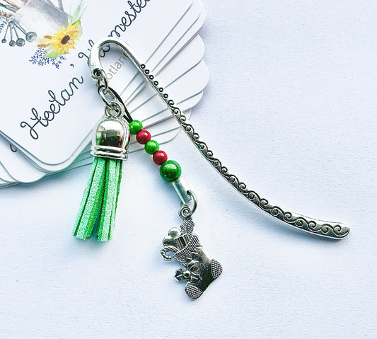 Christmas Stocking Bookmark. Metal Bookmark. Beaded Bookmark.