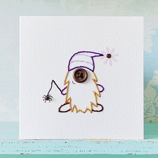Hand Stitched Cards. Tomte. Scandinavian Gnome. Halloween Card.