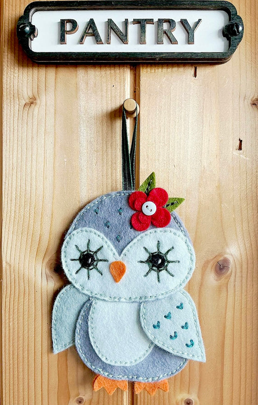 Hand Stitched Owl. Hanging Decoration. Felt Owl Decoration. Handmade Owl. Owl Gift.
