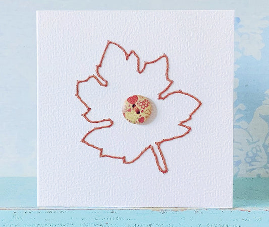 Hand Stitched Card. Leaf Card.  Autumnal Card. Blank Card. Embroidered Card.