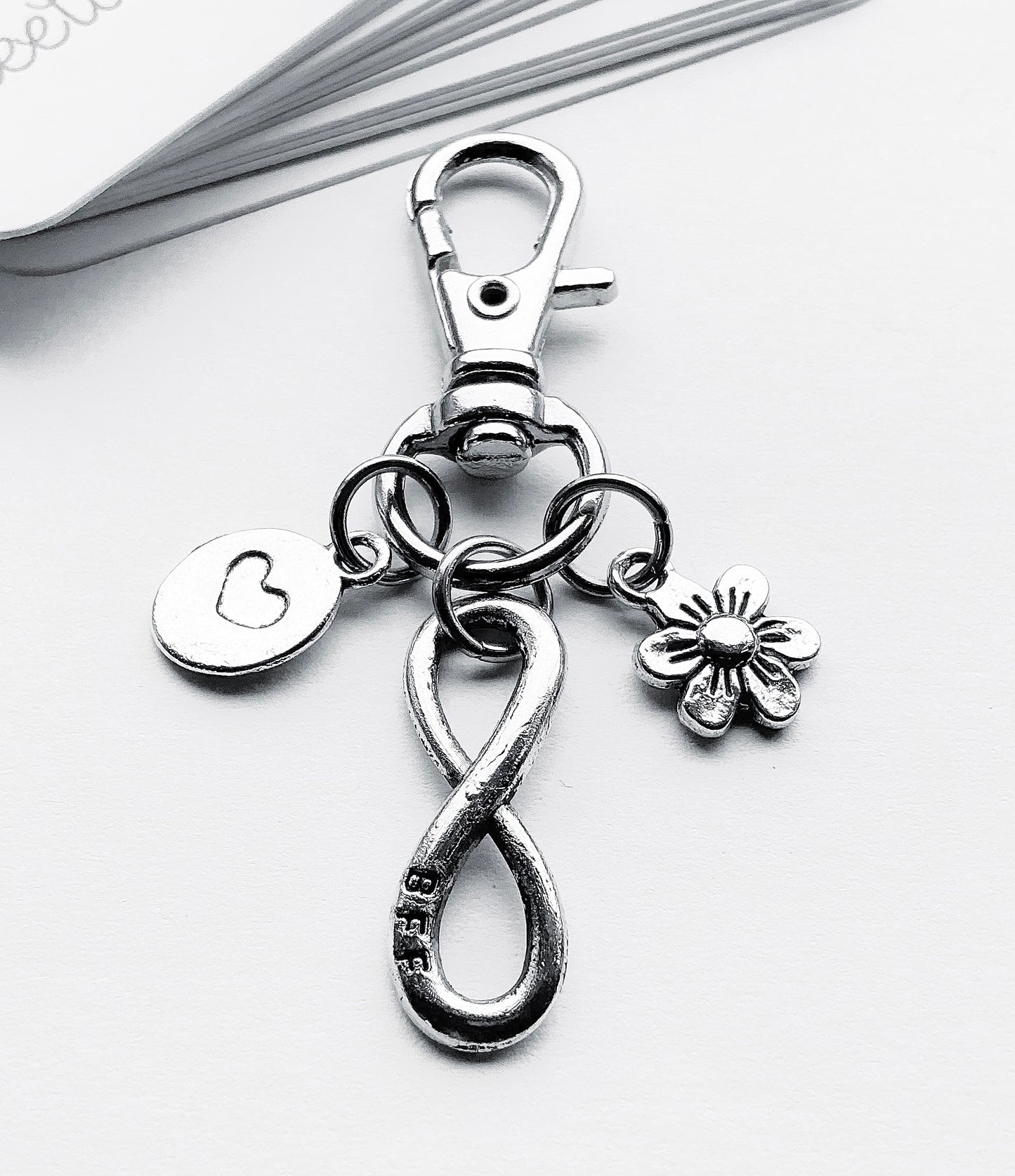 Small Friendship Bag Charm. BFF Bag Charm. Metal Bag Charm. Flower Bag Charm. Heart Bag Charm. Handmade Bag Charm.