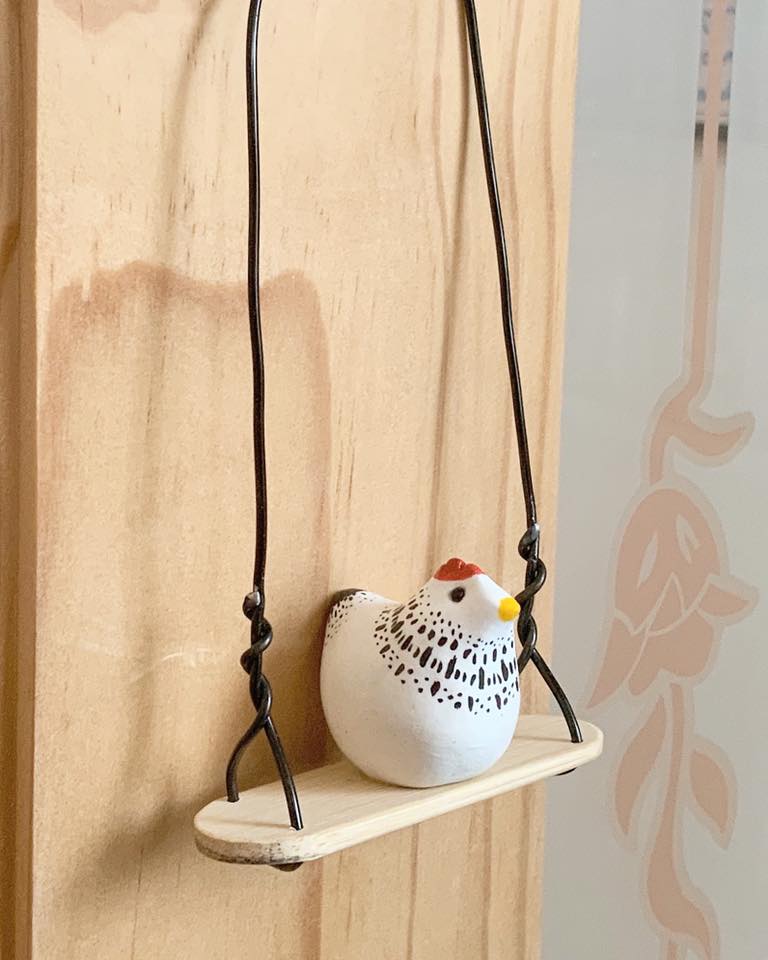 Tiny Chicken. Polymer Clay Chicken. Chicken On A Swing. Hanging Decorations.