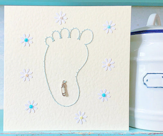 New Baby Card. Baby Boy Card. Baby Shower Card. Congratulations Card. Hand Stitched Card. Handmade Card. Charm Card.