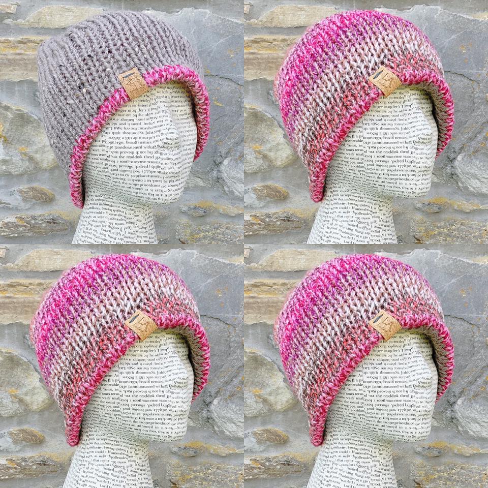 Reversible Hat. Knitted Hat. Woollen Hat. Handmade Hat. Cosy Hat. Pink Hat.