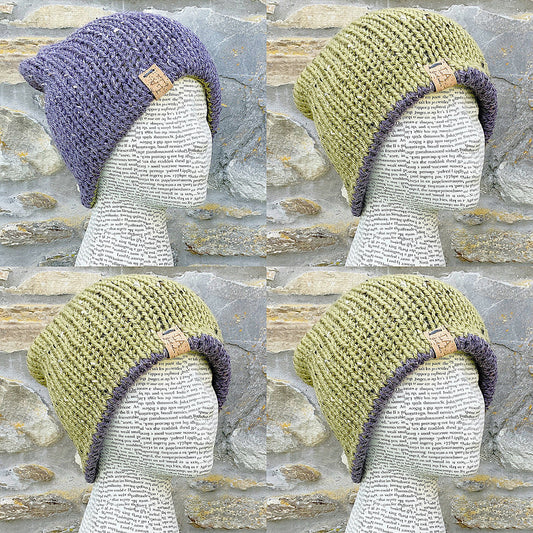 Reversible Hat. Knitted Hat. Woollen Hat. Woolly Hat. Beanie. Slouchy. Cosy Hat.