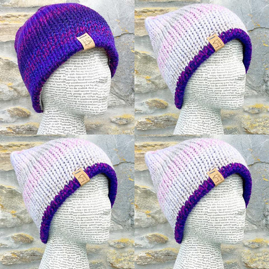 Reversible Hat. Knitted Hat. Handmade Hat. Beanie. Slouchy. Woolly Hat. Woollen Hat.