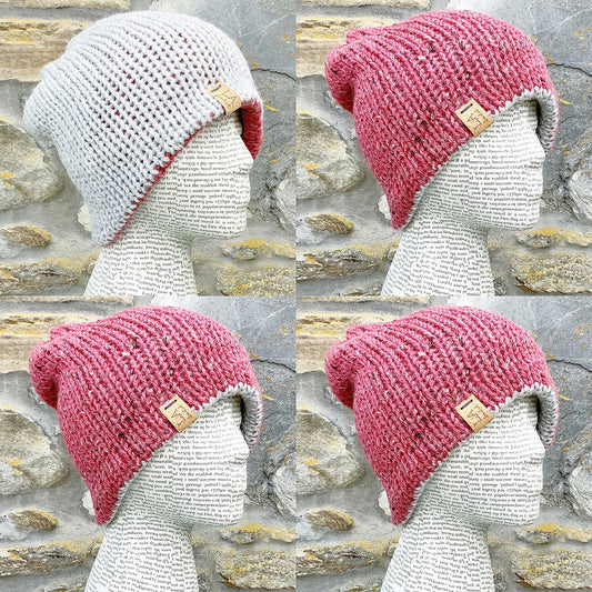 Reversible Hat With Pretty Silver Sparkles Inlaid On One Side. Beanie. Slouchy. Woolly Hat. Handmade Hat. Knitted Hat.