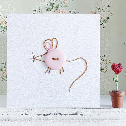 Hand Stitched Card. Mouse Card. Button Card. Blank Card.