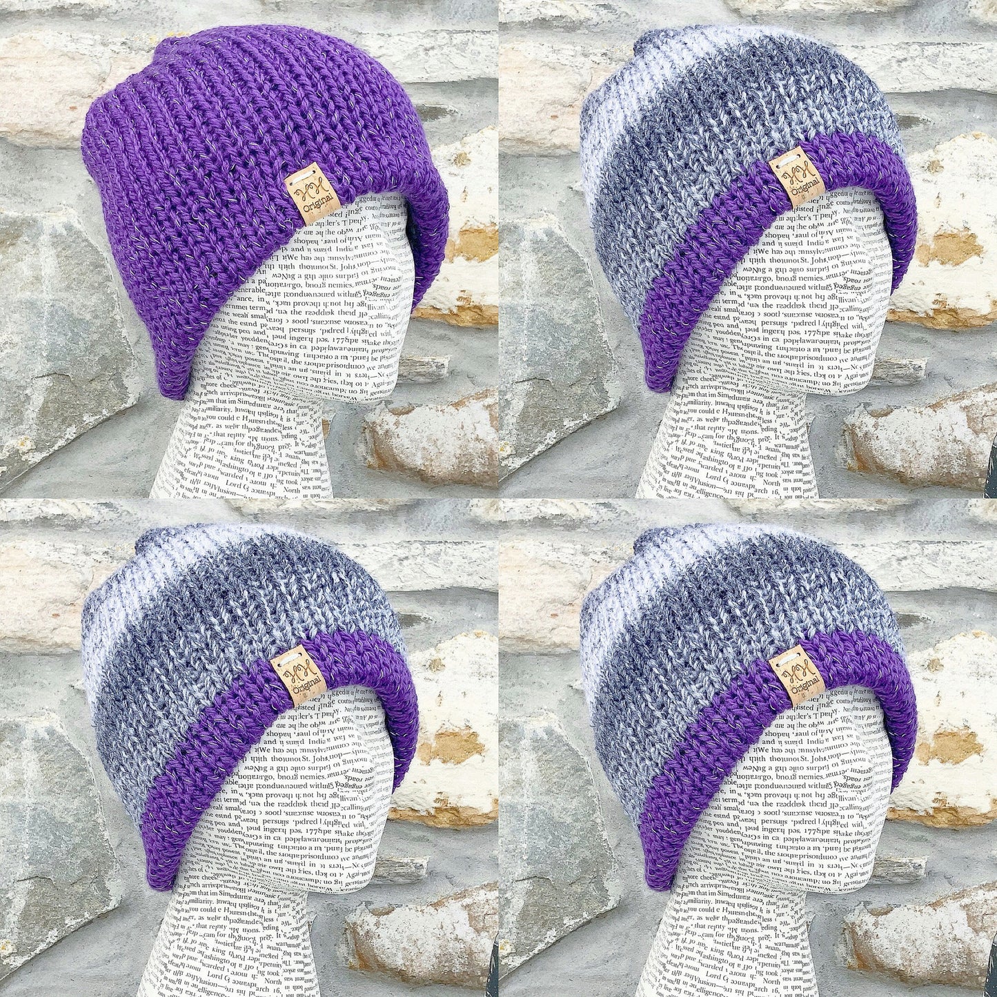 Reversible Hat. Reflective Hat. Purple Hat. Grey Hat. Knitted Hat. Woolly Hat. Woollen Hat.