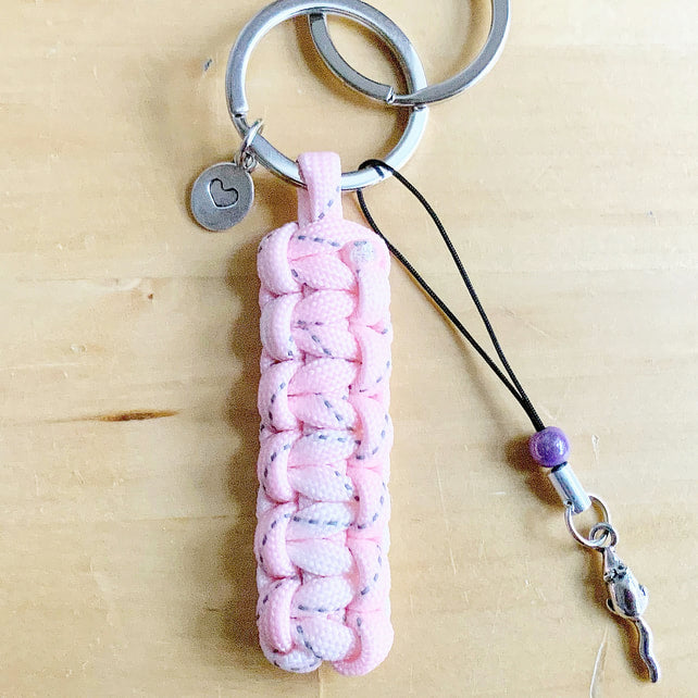 Paracord Keyring. Mouse Keyring. Charm Keyring. Pink Keyring. Handmade In Scotland.