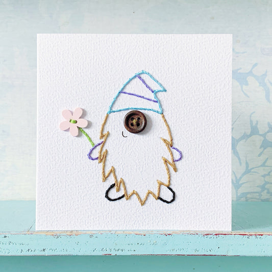 Scandinavian Gnome. Hand Sewn Card. Gnomes.
