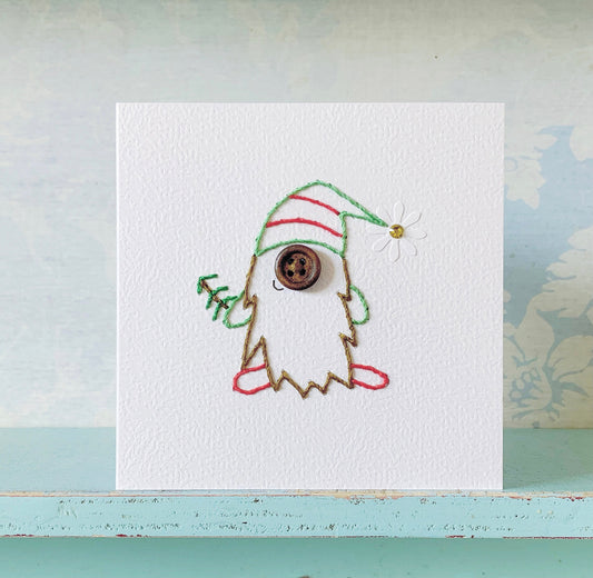 Tomte. Hand Stitched Card. Gnome Card. Christmas Gnome. Gnomes. Scandinavian Design.